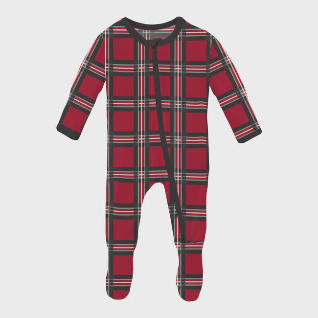 Print Footie with 2 Way Zipper - Classic Holiday Plaid
