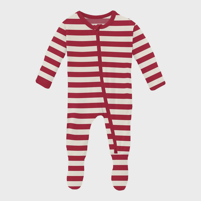 Print Footie with 2 Way Zipper - Classic Candy Cane Stripe