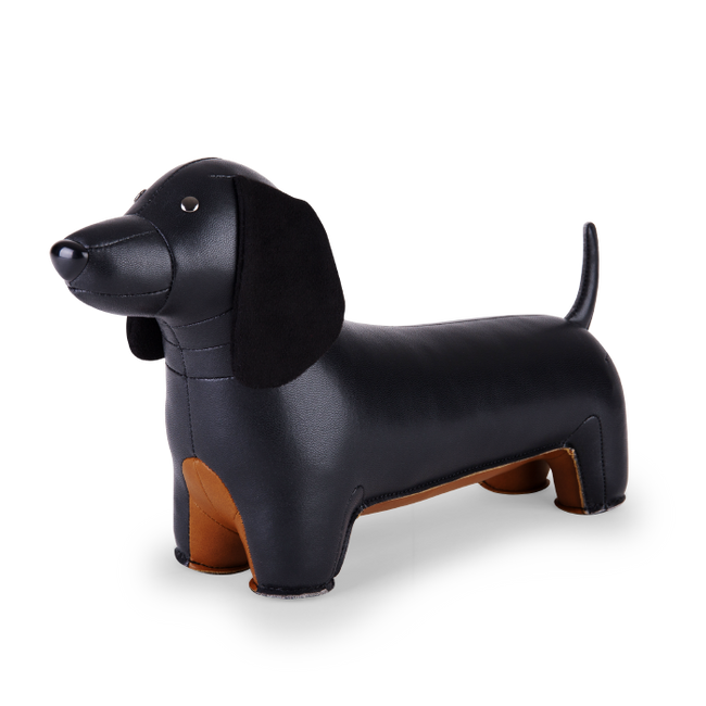 Dachshund Leather Bookend - Black