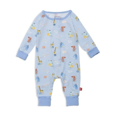 Print Fleece Coverall with Sherpa-Lined Hood and Ears in Iceberg Trucks and Trees
