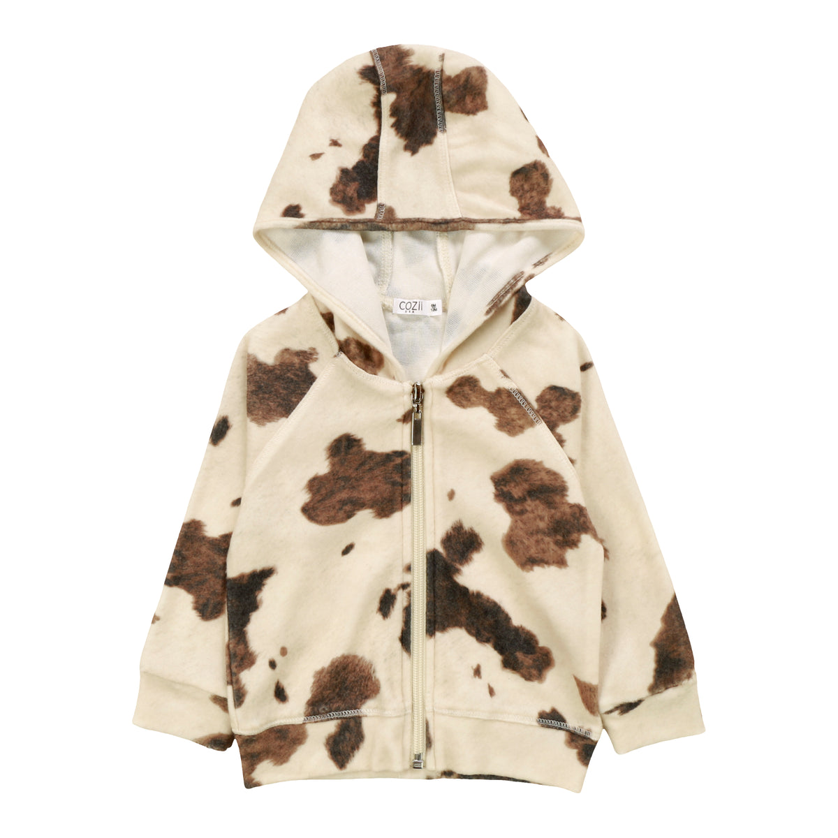 Hooded Zip Jacket and Skirt- Cow Print