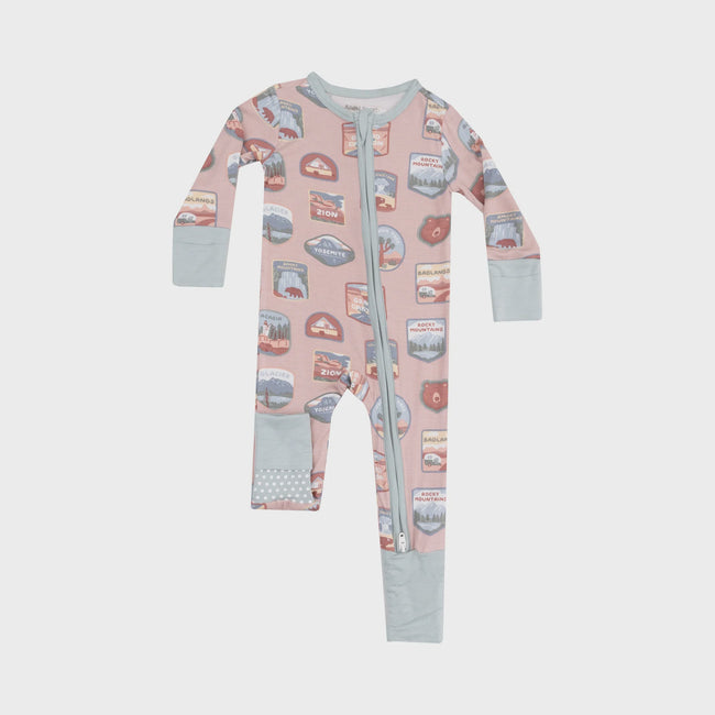 National Park Patches 2 Way Zipper Romper - Pink