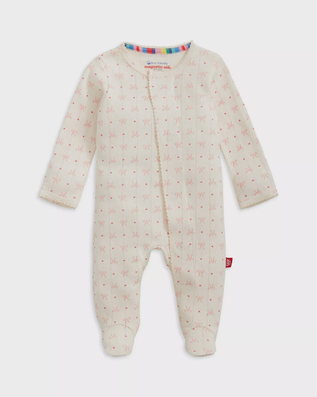 Heart & Bow Pointelle Magnetic Footie