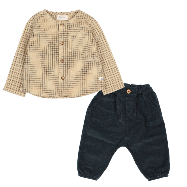 Mini Check Shirt & Soft Velour Pants Set