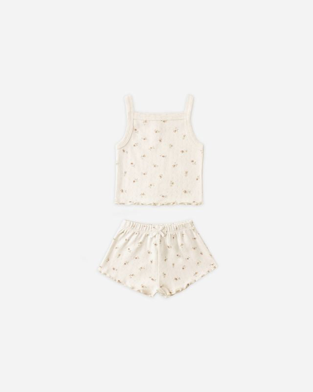 Pointelle Tank + Shortie Set- Petit Fleur