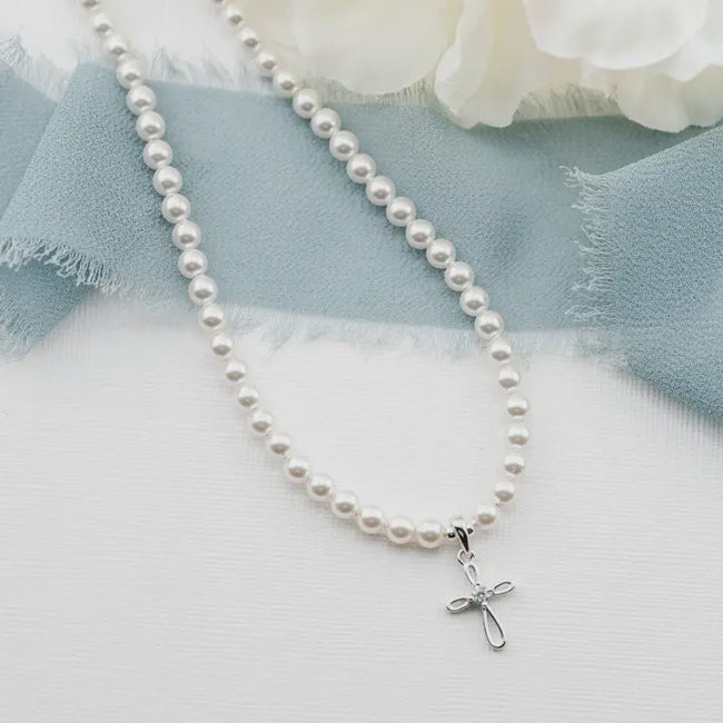 Sterling Silver Pearl Cross Necklace