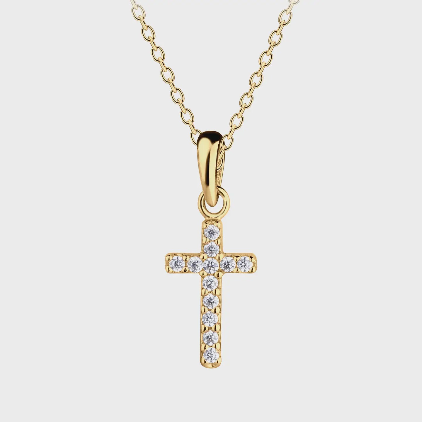 14K Gold-Plated CZ Cross Necklace