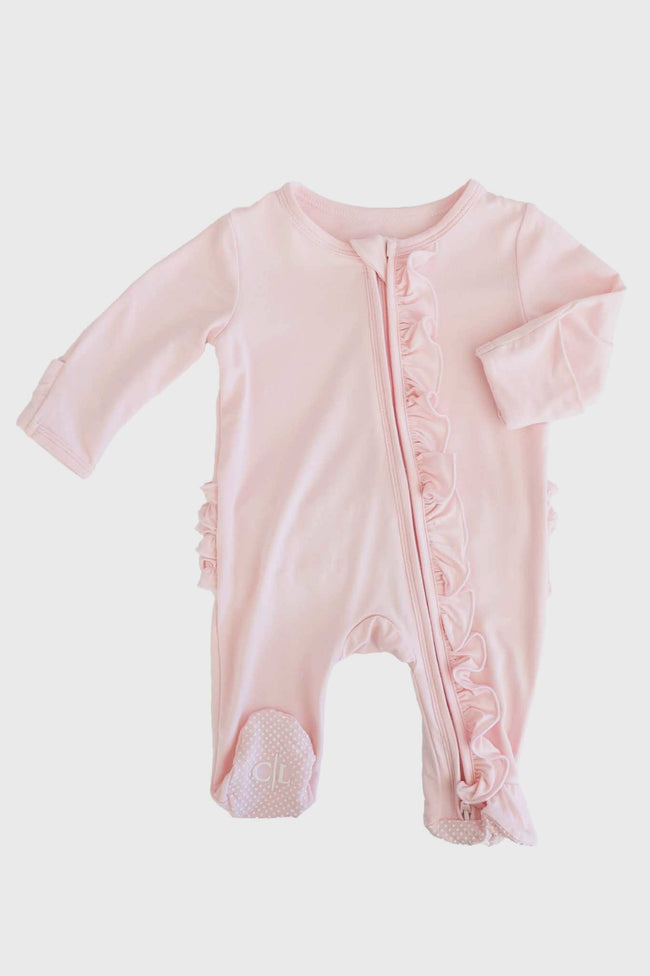 Bamboo Ruffle Footie- Baby Pink