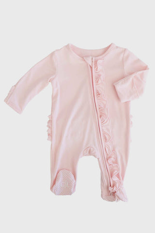 Bamboo Waffle Ruffle Zipper Footie- Leopard