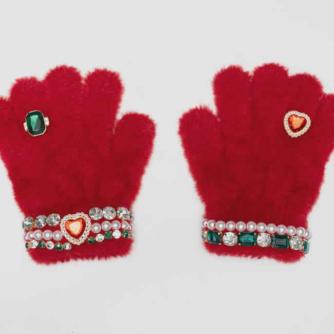 Ruby Red Jeweled Gloves