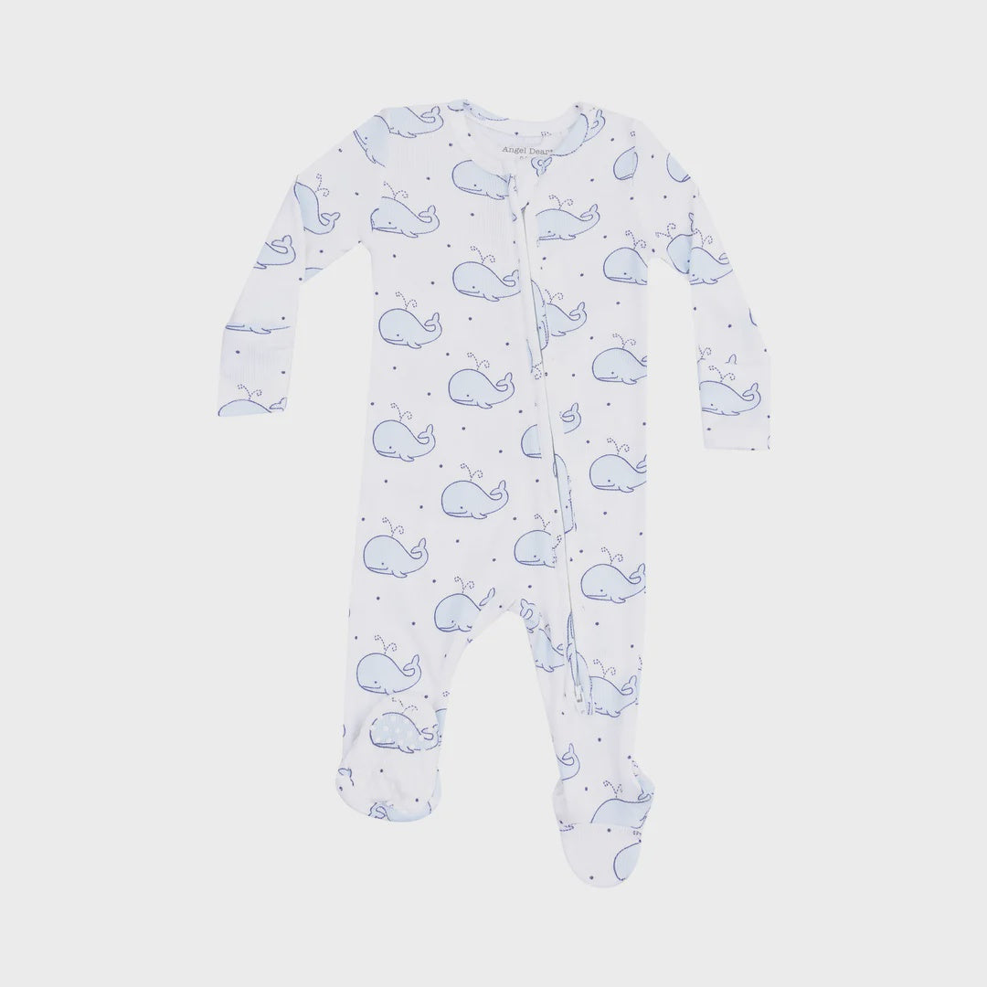 Bubbly Whale Ribbed 2 Way Zipper Footie