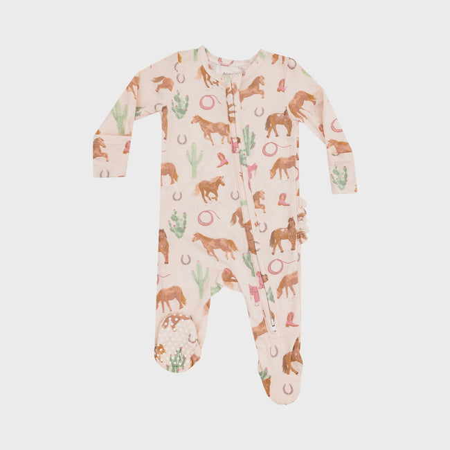 Western Horses 2 Way Zipper Ruffle Back Footie