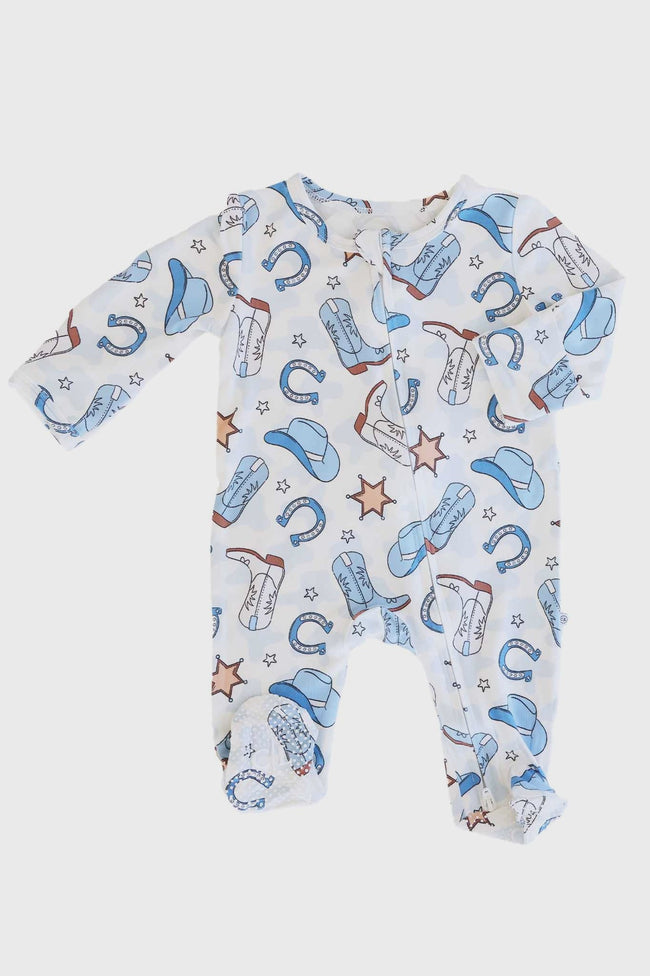 Rodeo Dreams Zipper Footie- Blue