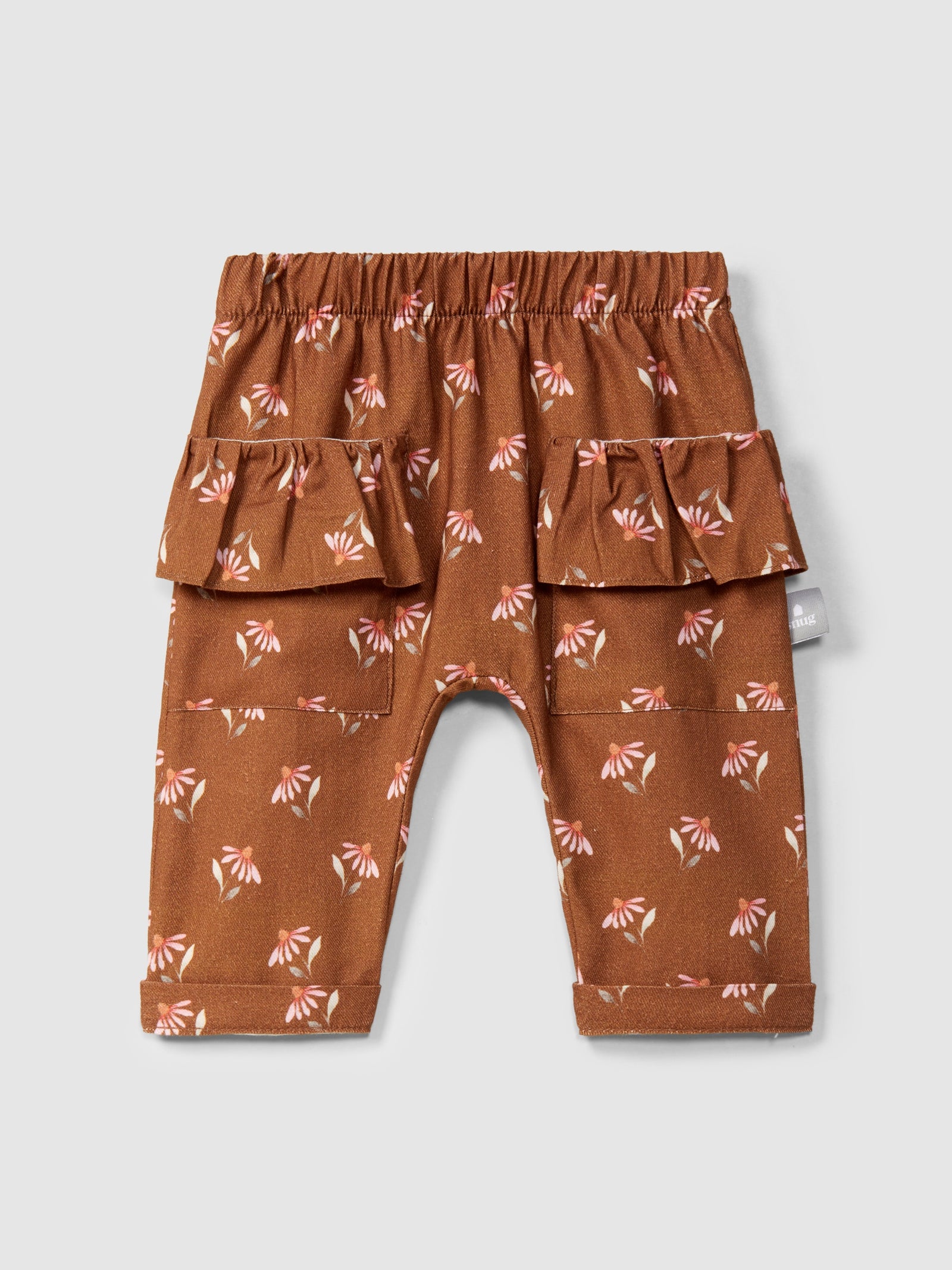 Brown Floral Ruffle Pants