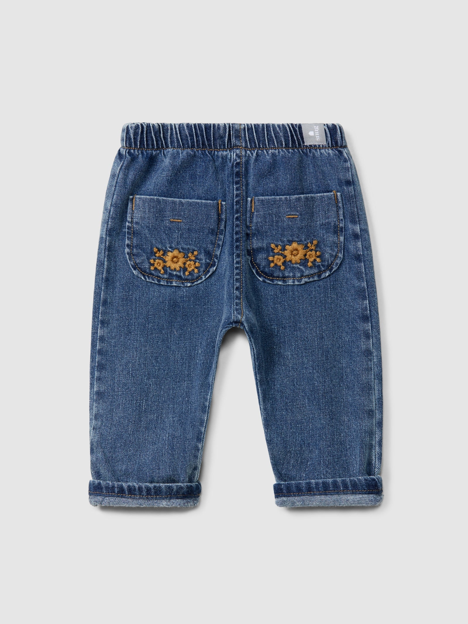 Denim Pants with Floral Pockets