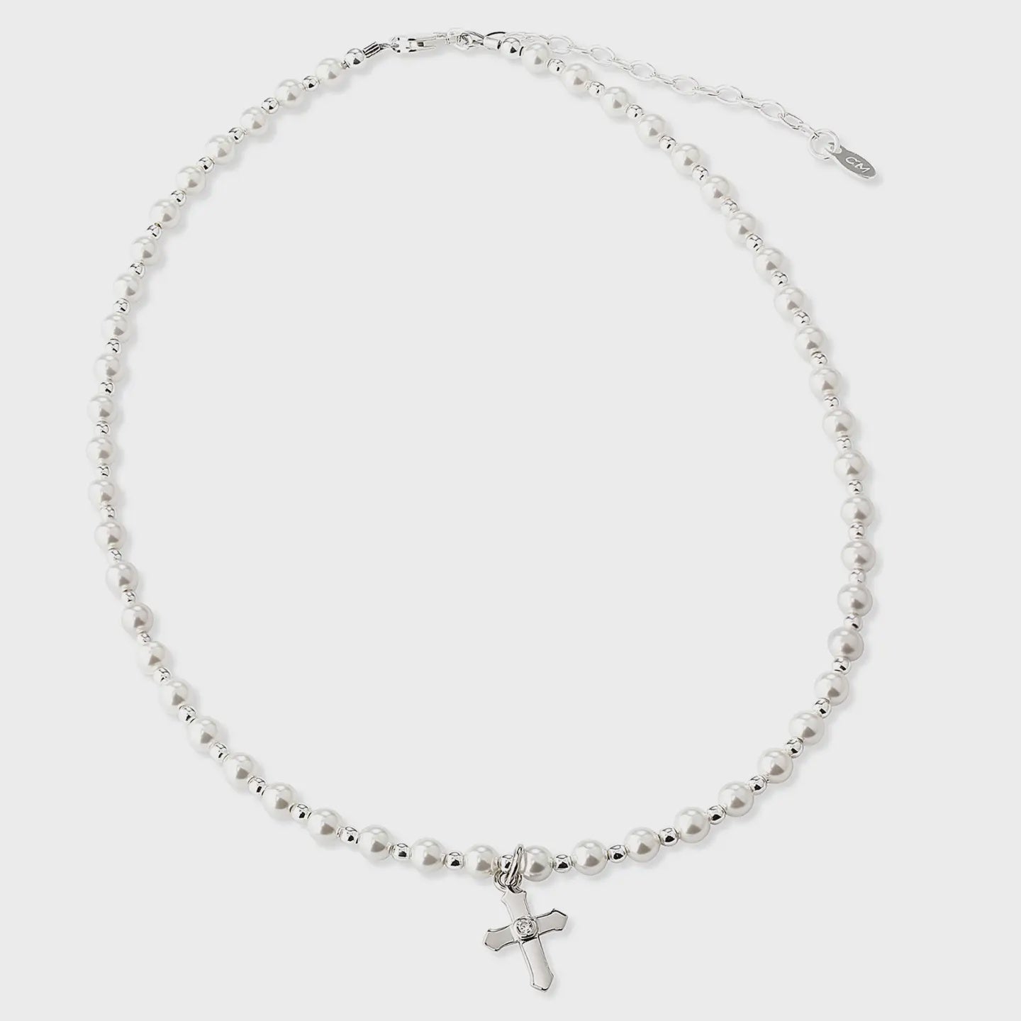 Kaitlyn Sterling & Pearl Cross Necklace
