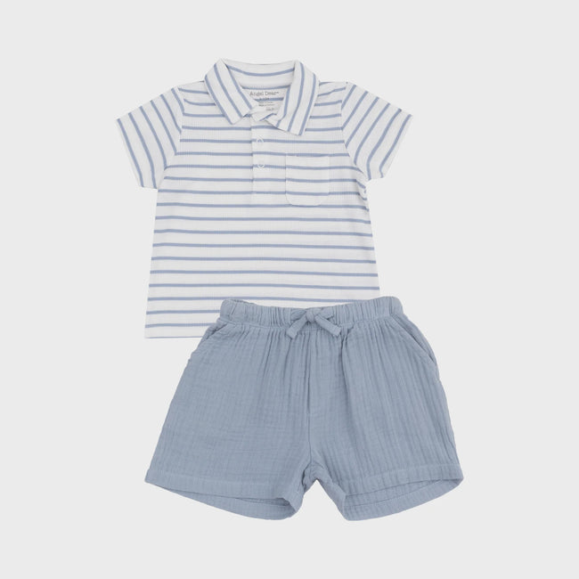 French Stripe Dusty Blue Polo & Short Set