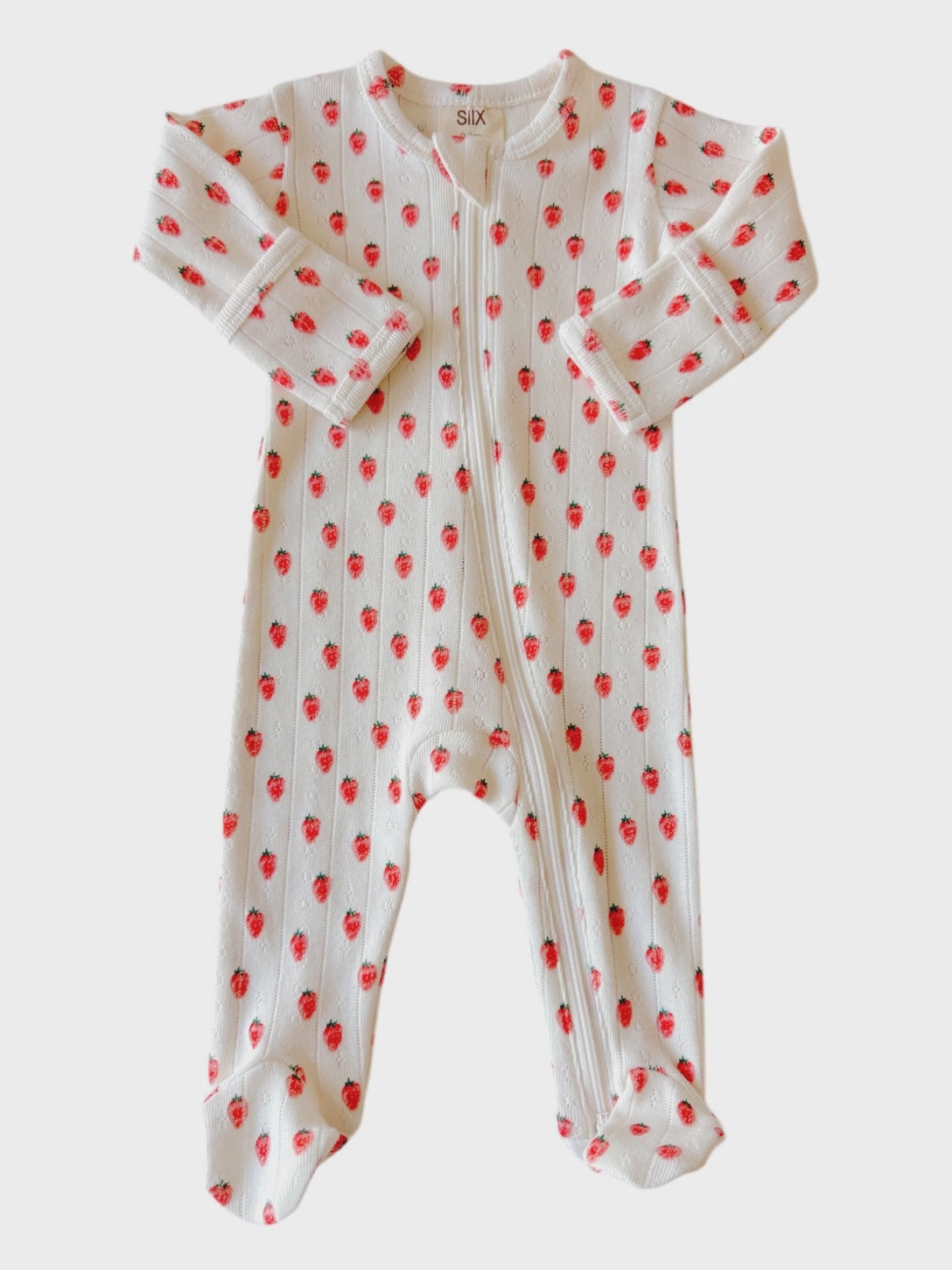 White Strawberry / Organic Pointelle 2-Way Zip Footie