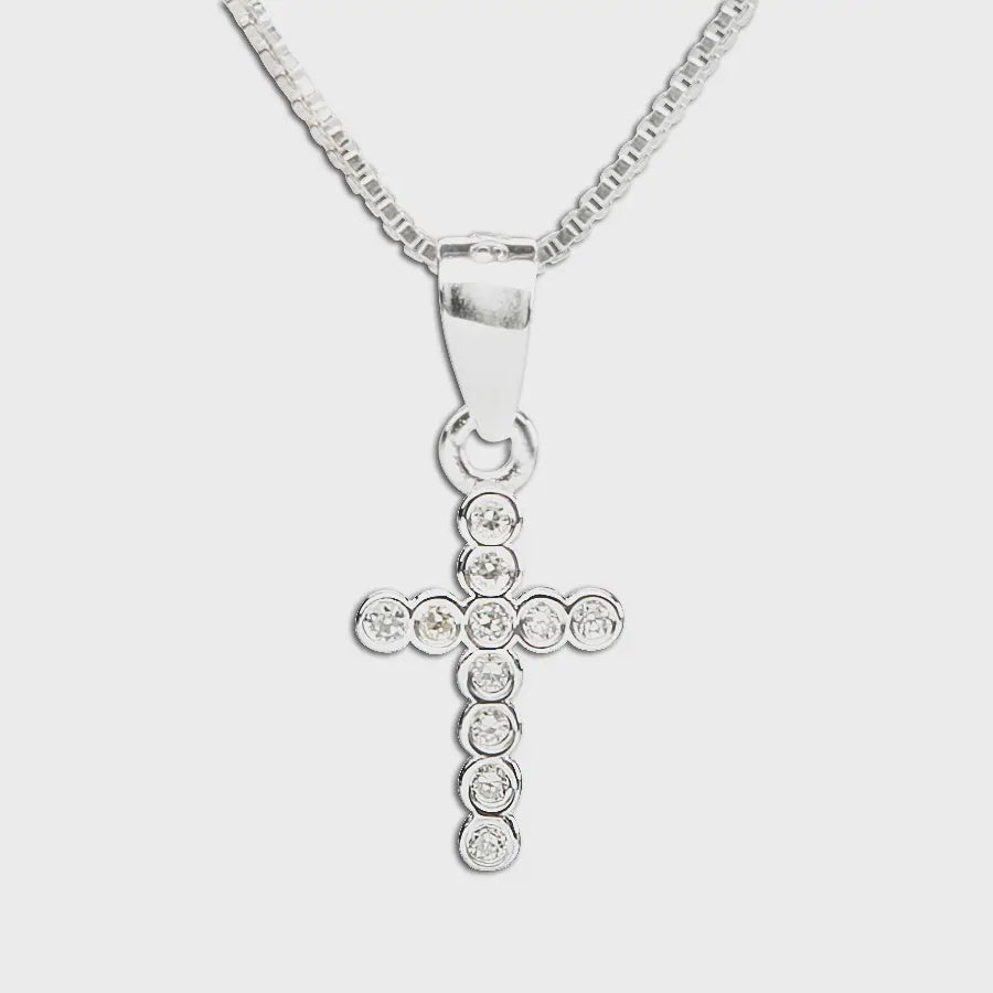 Sterling Silver Cross Necklace with Cz