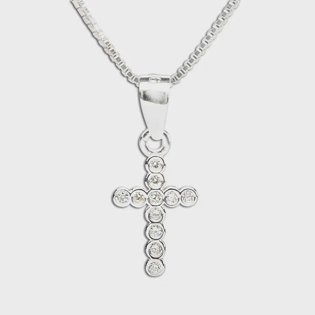 Sterling Silver Cross Necklace with Cz