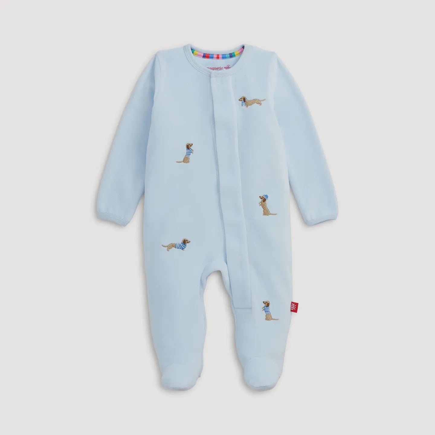 Embroidery Dogs Blue Velour Footie