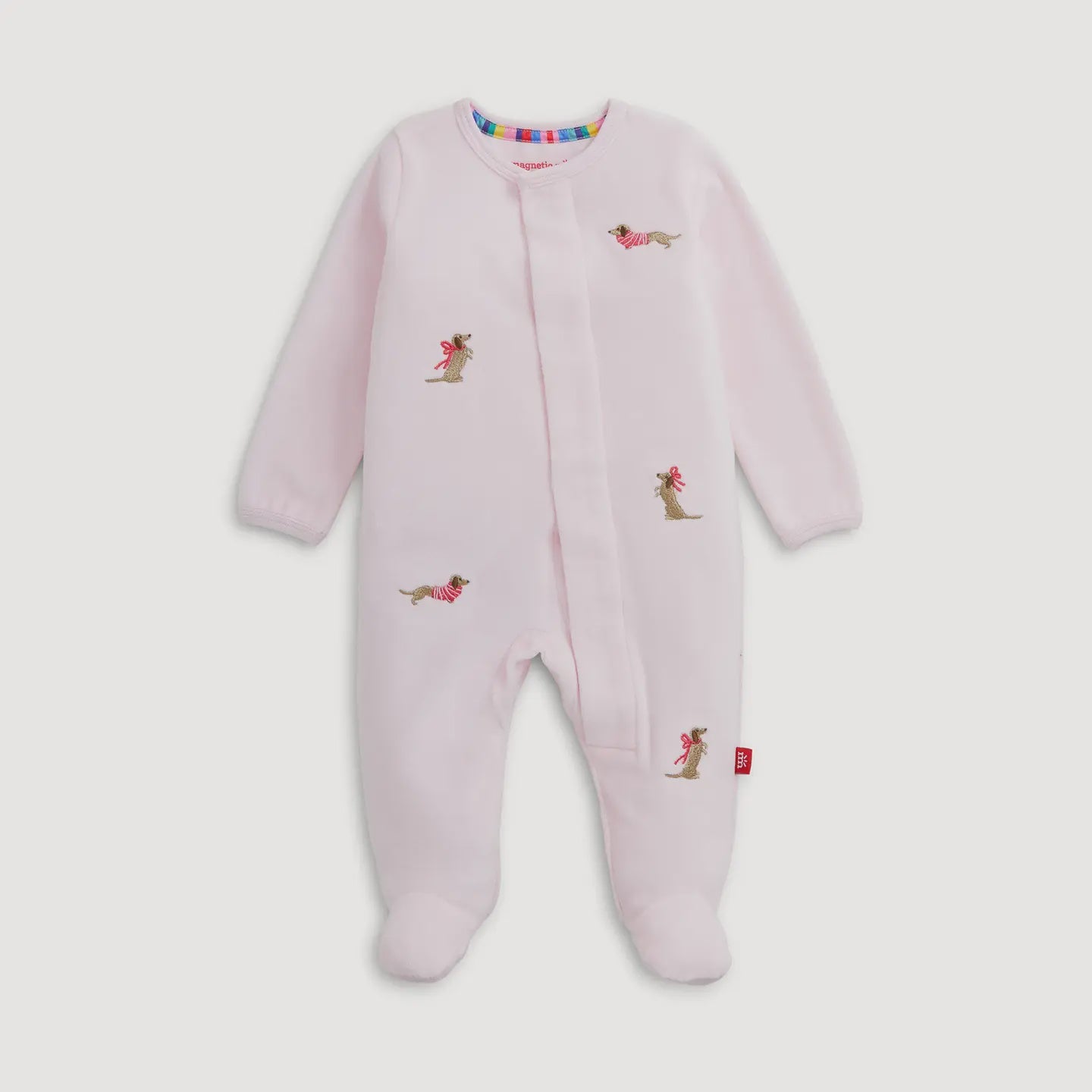 Embroidery Dogs Pink Velour Footie