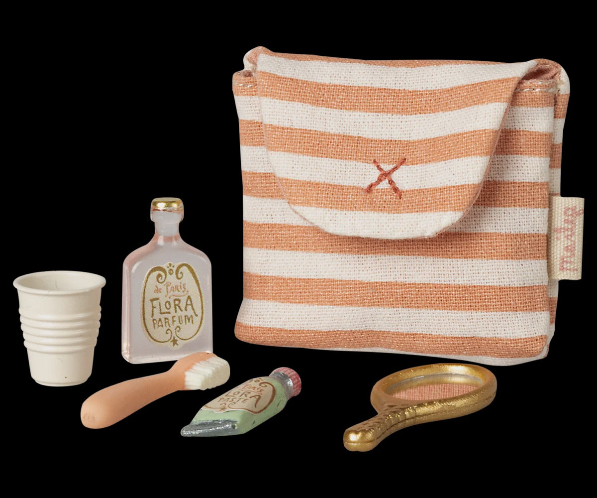 Toothbrush set in bag, Mouse - Coral stripe