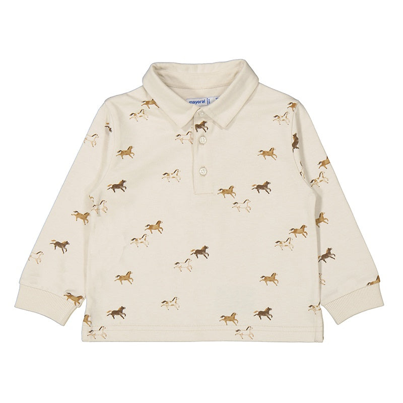 Long Sleeve Printed Polo - Mushroom