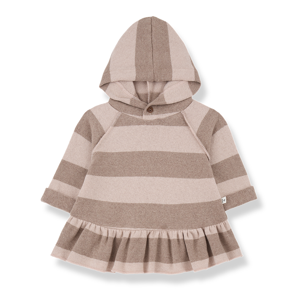 Hilda Hooded Striped Dress - Nude