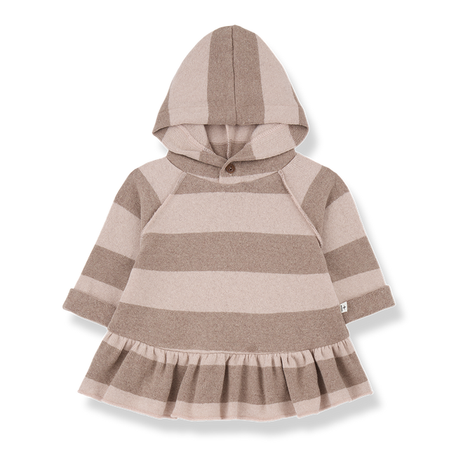 Hilda Hooded Striped Dress - Nude