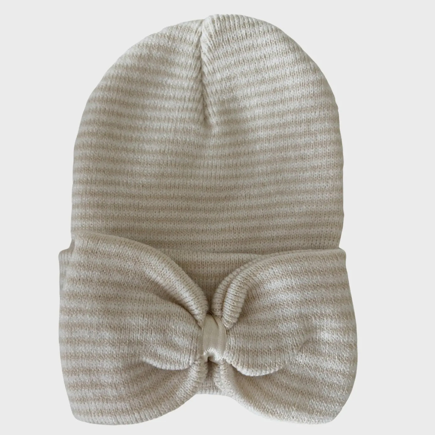 Baby’s First Bow Hat - Sand & White Stripe