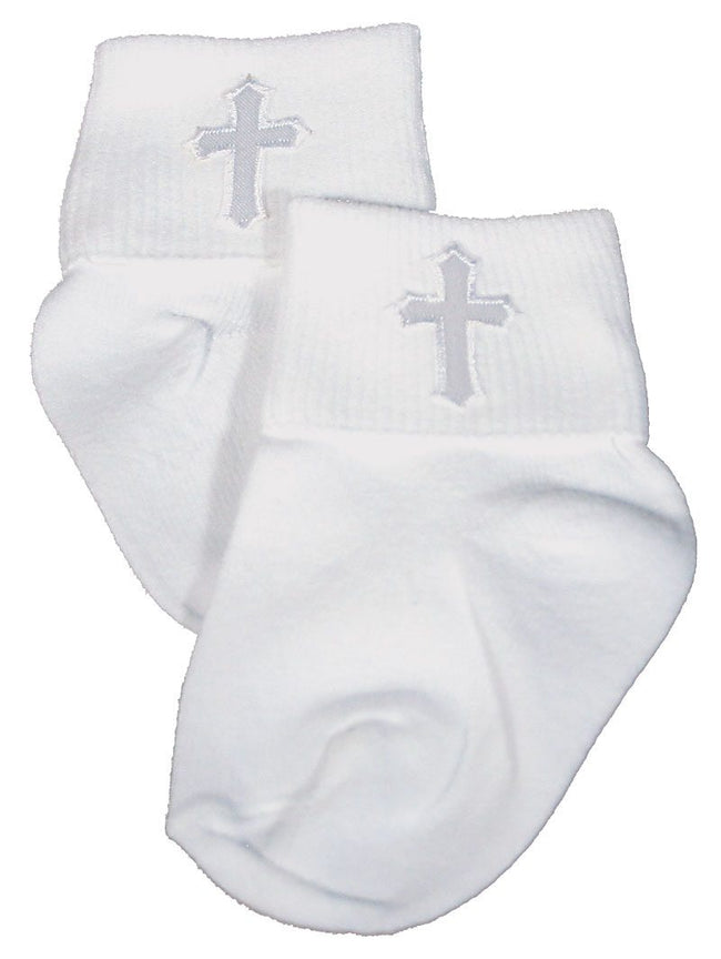 Cotton Anklet Socks with Embroidered Cross