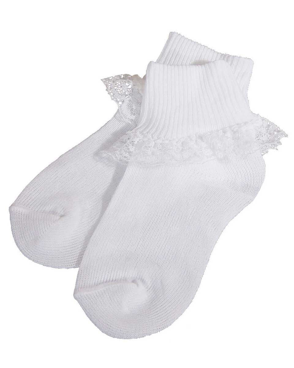 White Cotton Anklet Socks with Lace