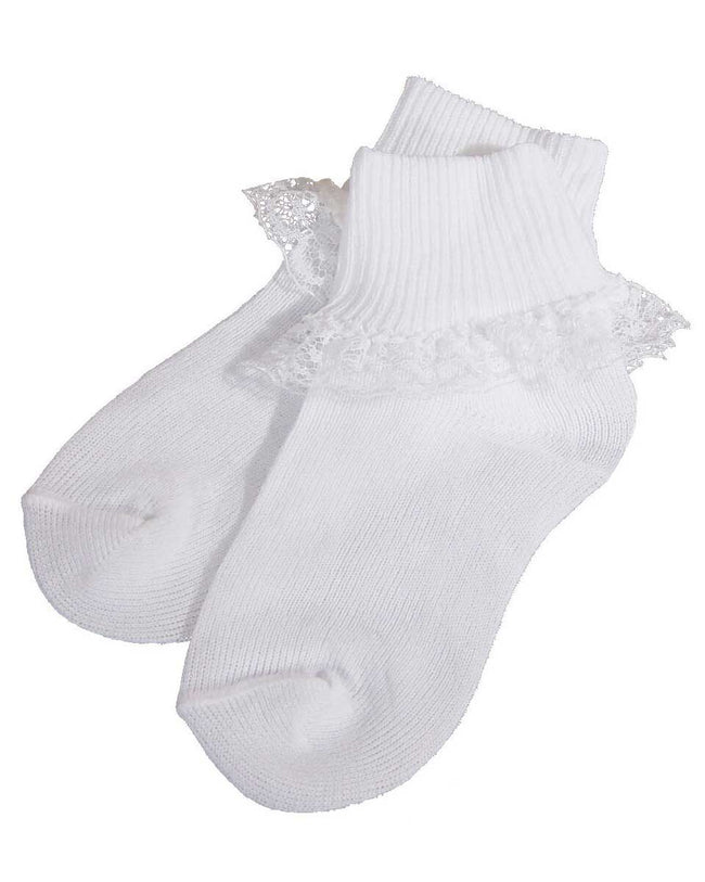 White Cotton Anklet Socks with Lace