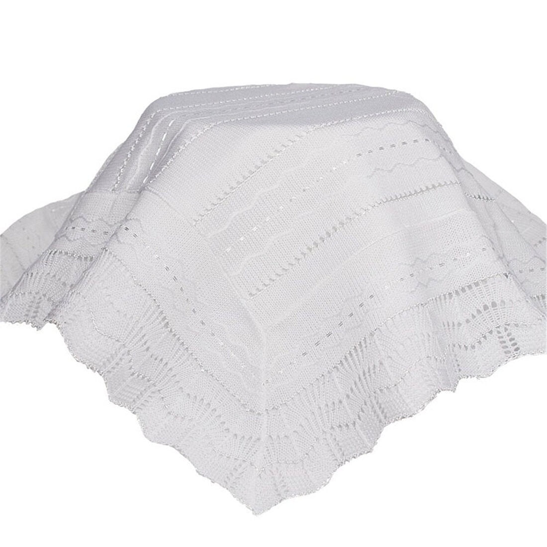 White Knit Baby Christening Shawl for Baptism