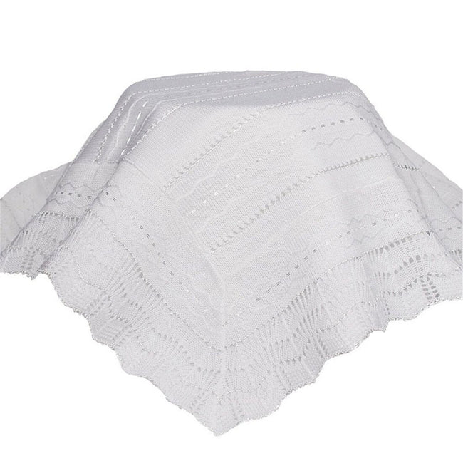 White Knit Baby Christening Shawl for Baptism