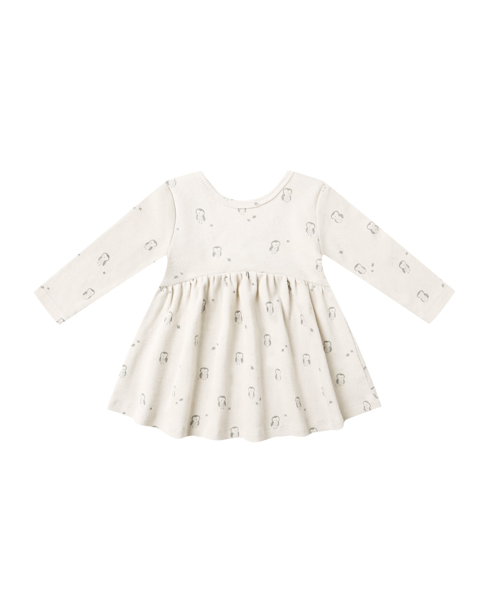 Ribbed Long Sleeve Dress - Owls