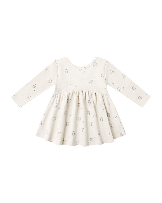 Ribbed Long Sleeve Dress - Owls
