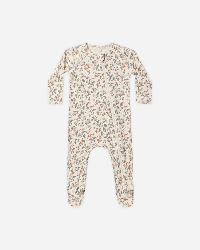 Bamboo Zip Footie- Holiday Floral
