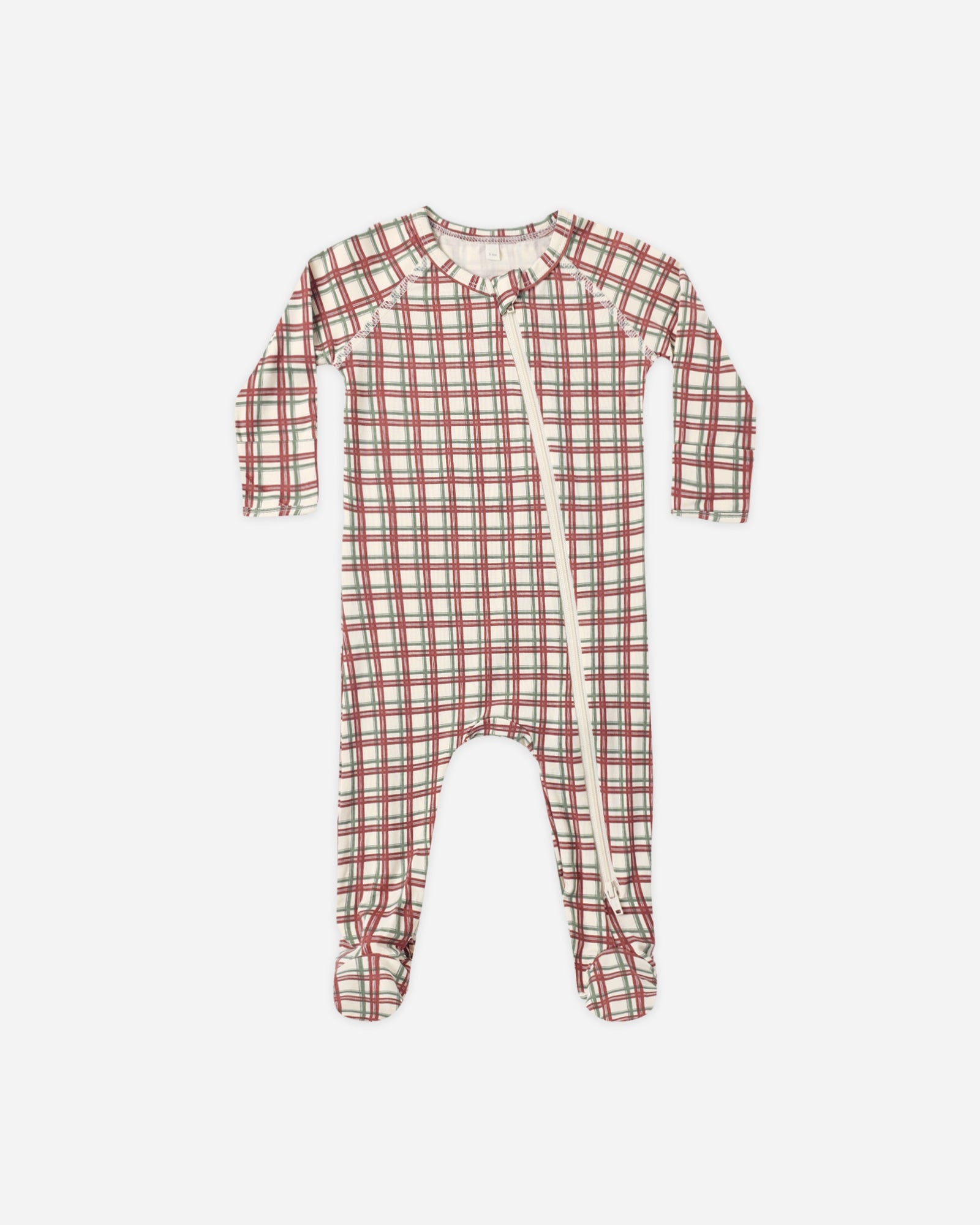 Bamboo Zip Footie- Redwood Check