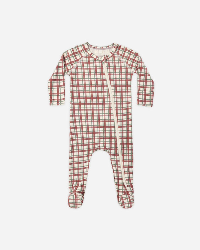 Bamboo Zip Footie- Redwood Check