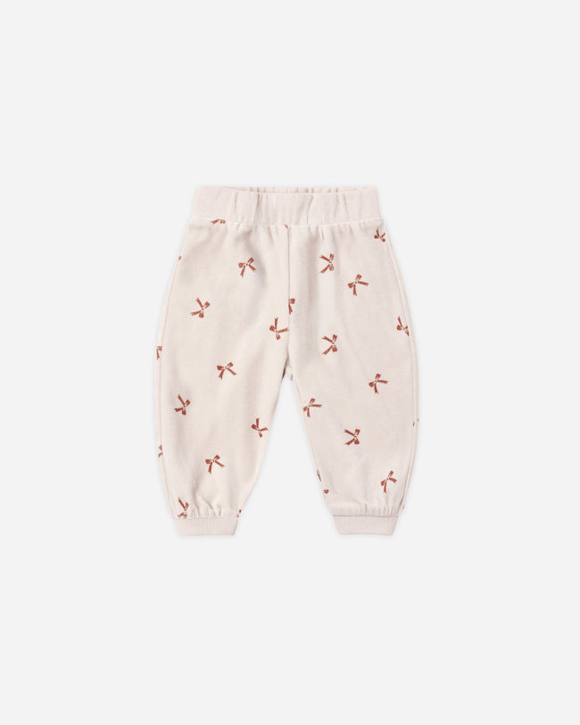 Velour Relaxed Sweatpants- Red Bows
