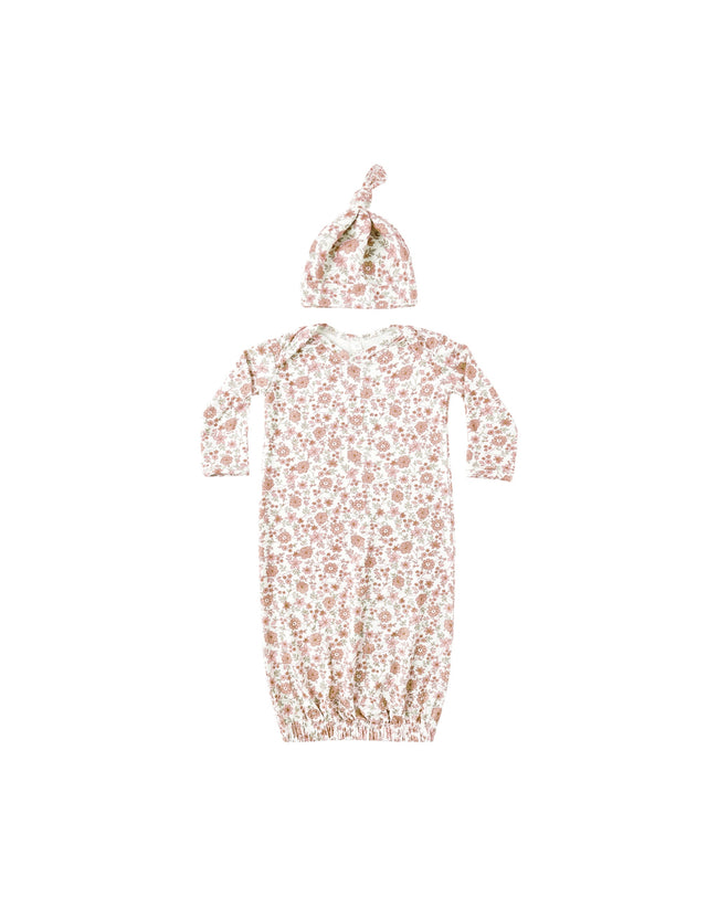Bamboo Baby Gown & Hat Set - Bloom -OS