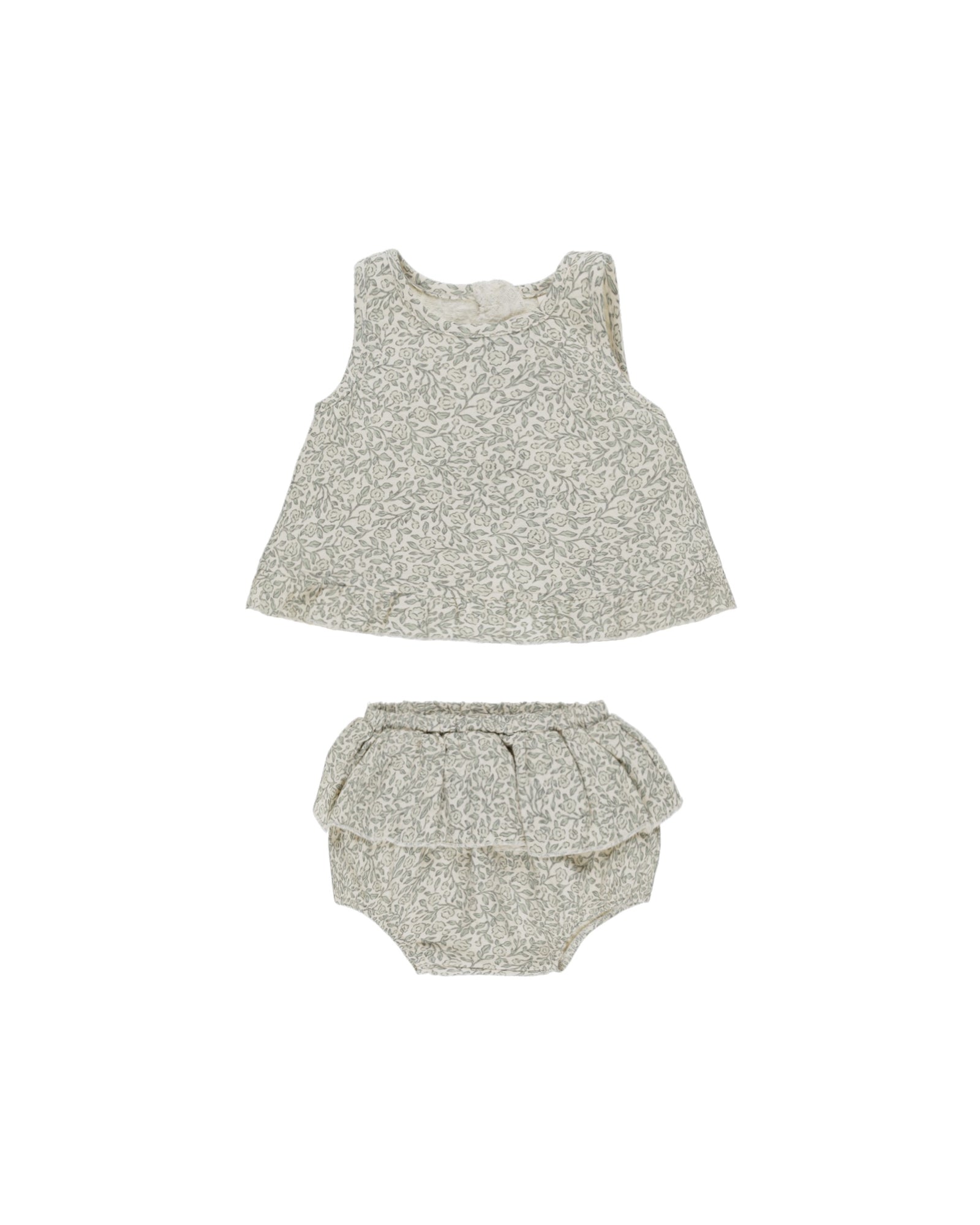 Ruffled Tulip Top + Bloomer Set - Green Garden