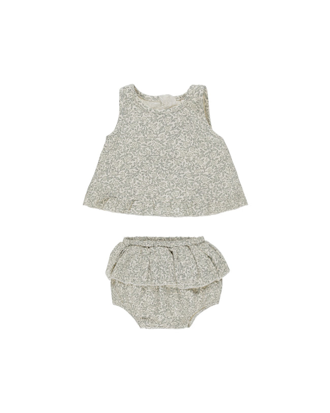 Ruffled Tulip Top + Bloomer Set - Green Garden