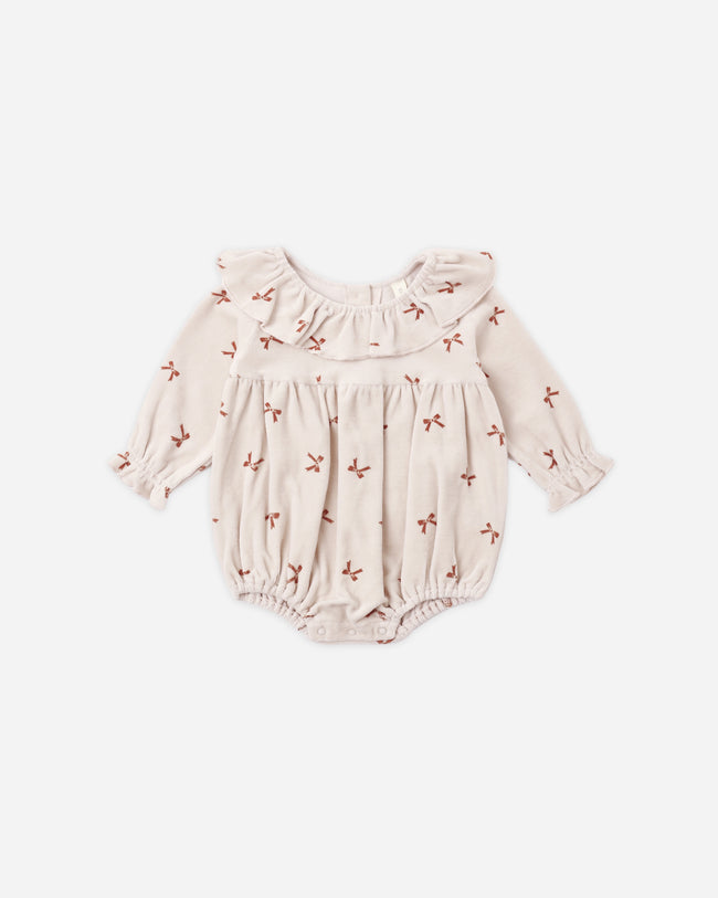 Velour Romper- Red Bows