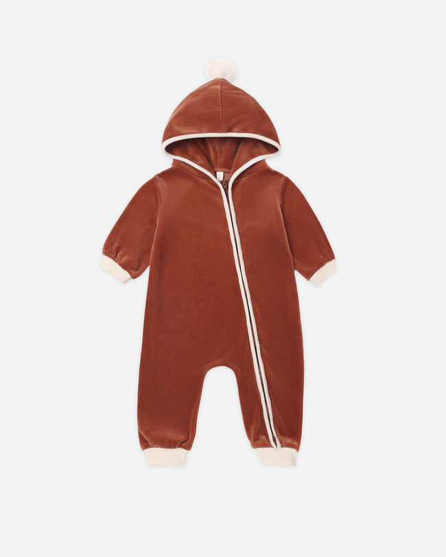 Velour Zip Jumpsuit- Redwood