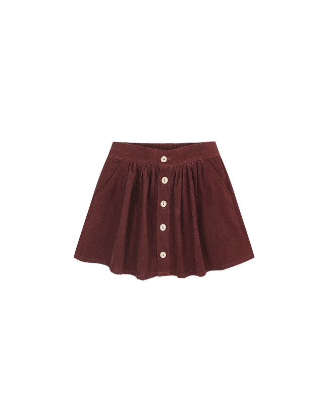 Button Front Mini Skirt - Burgundy