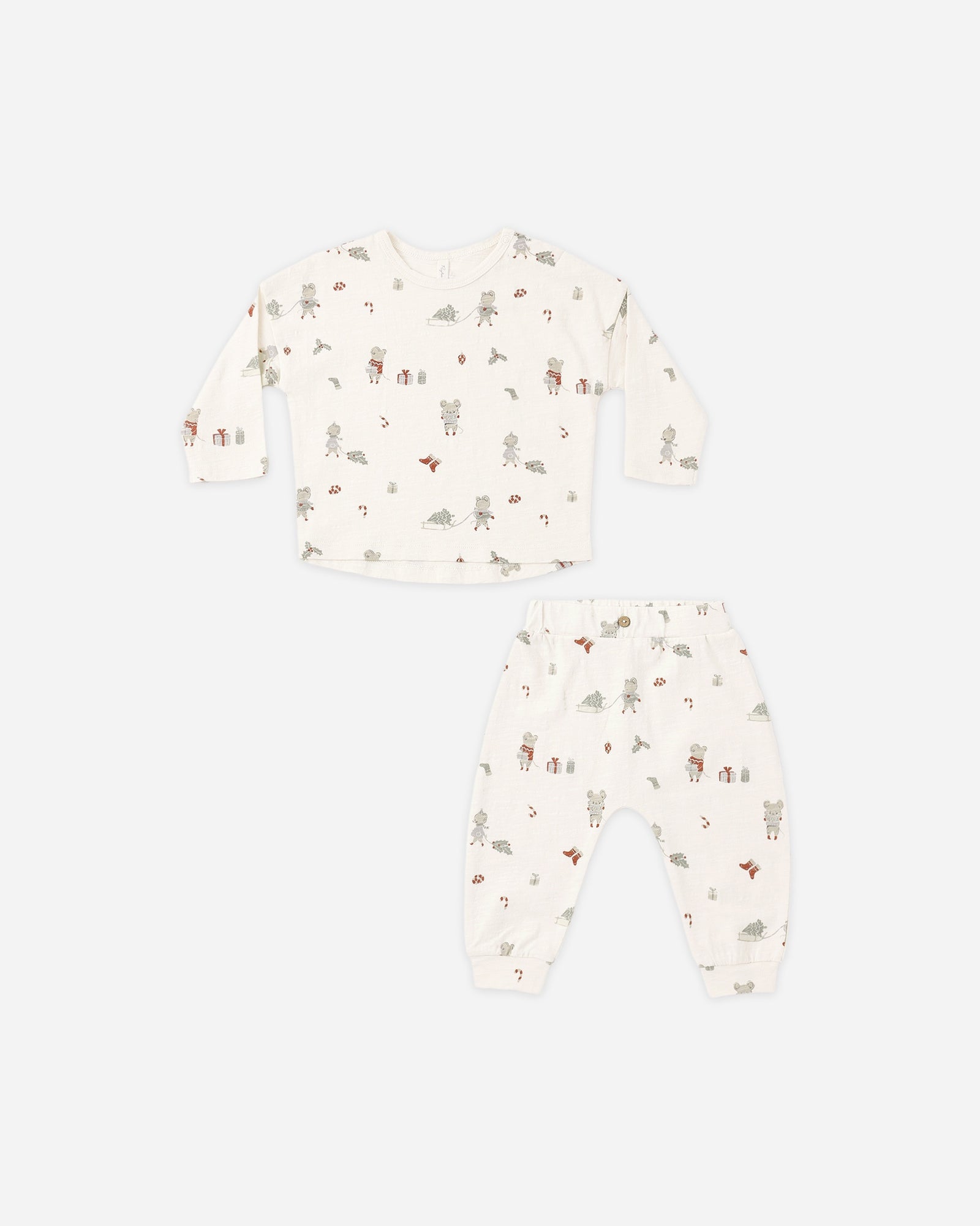 Long Sleeve Tee + Pant Set- Holiday Mouse