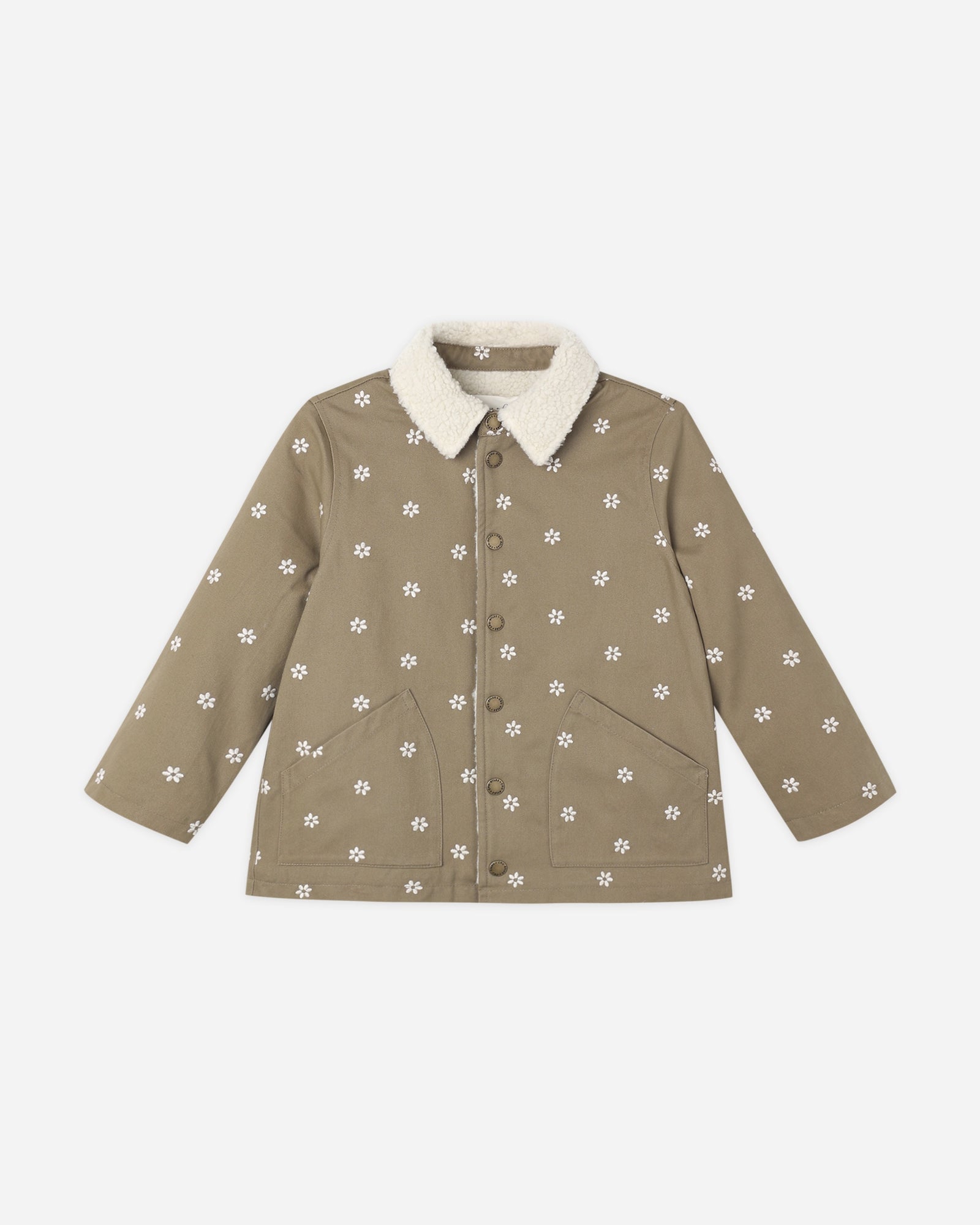 Long Chore Coat- Embroidered Dasies